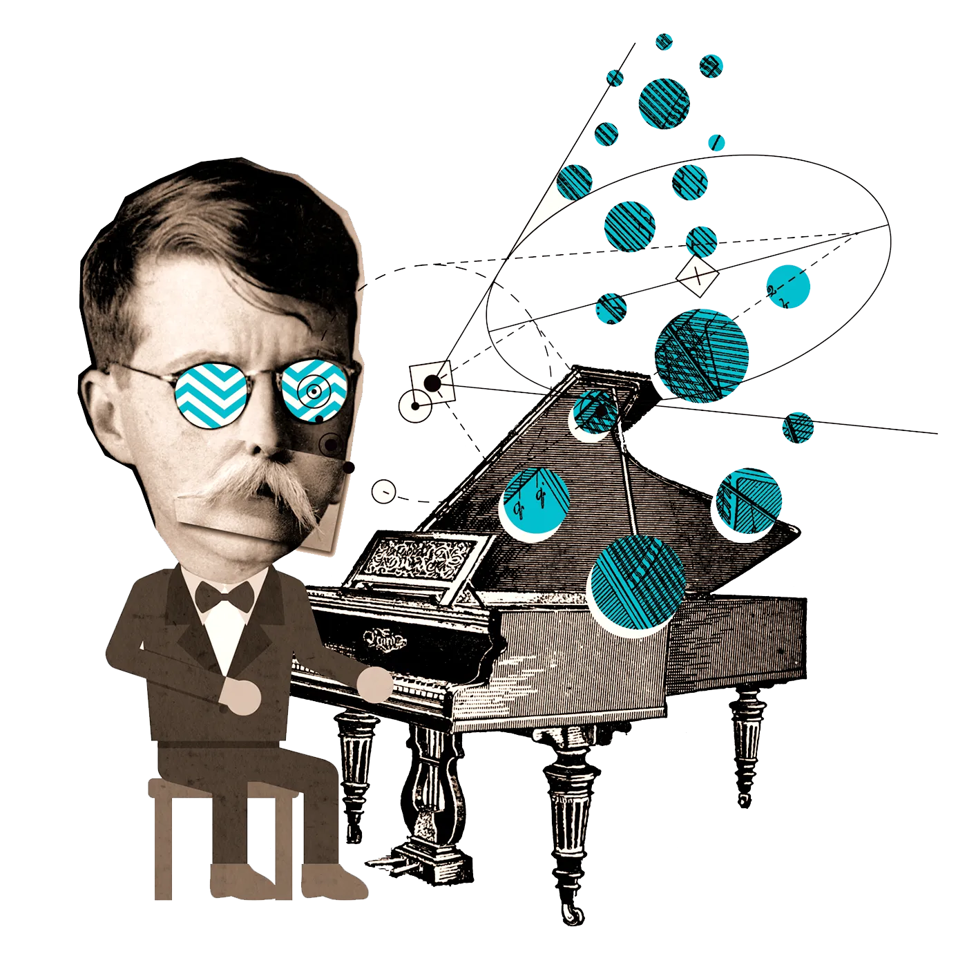 Petrichor Records Label. Grieg playing the piano.